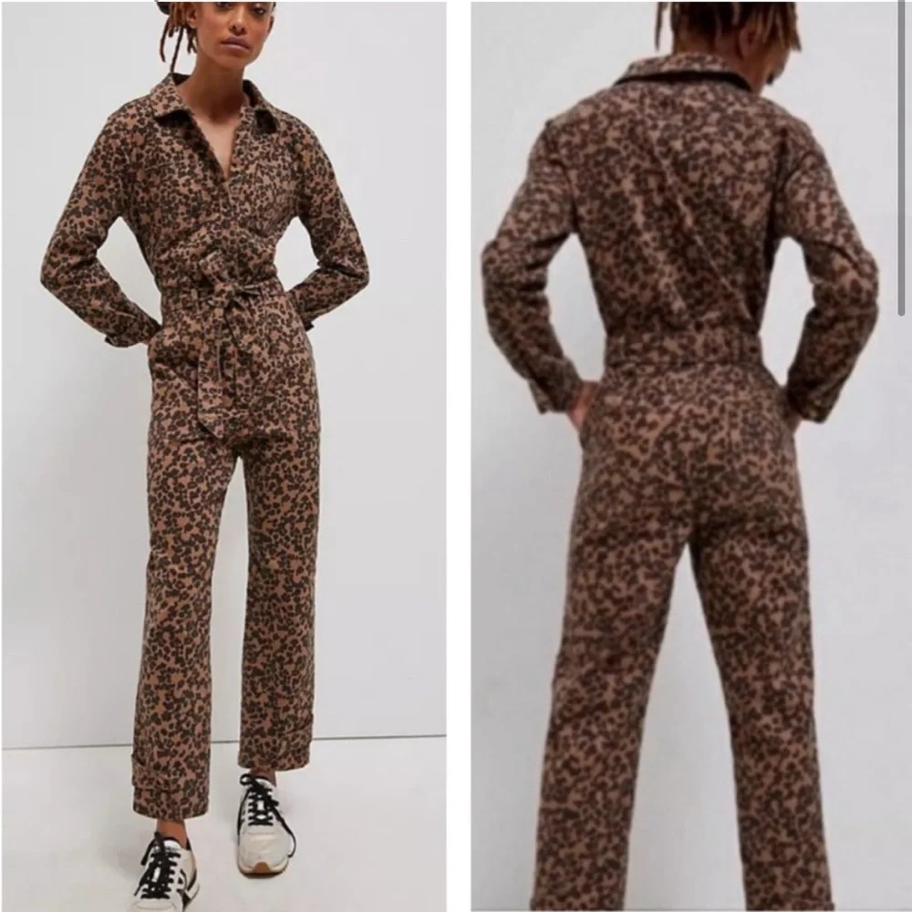 Anthropologie Denim Leopard Print Utility Jumpsuit XSP - Picture 2 of 14